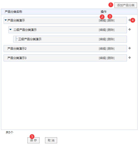 添加、编辑、删除产品分类