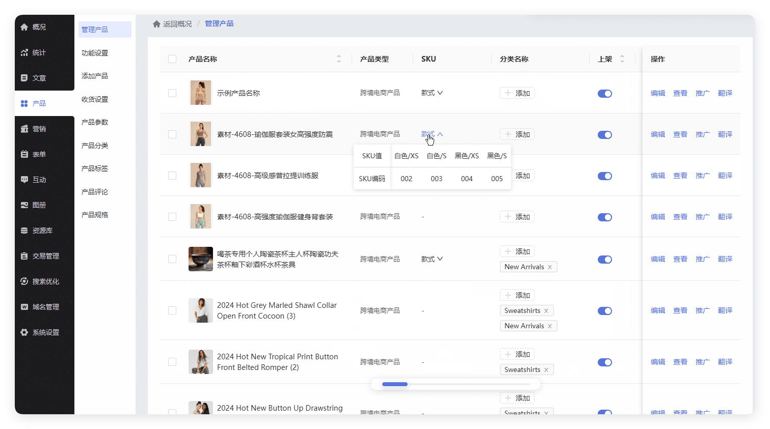 《展示型网站》产品升级更新——【产品】新增 SKU 字段: