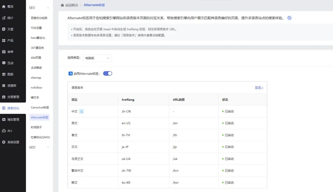 《展示型网站》产品升级更新——【SEO】Alternate 标签: